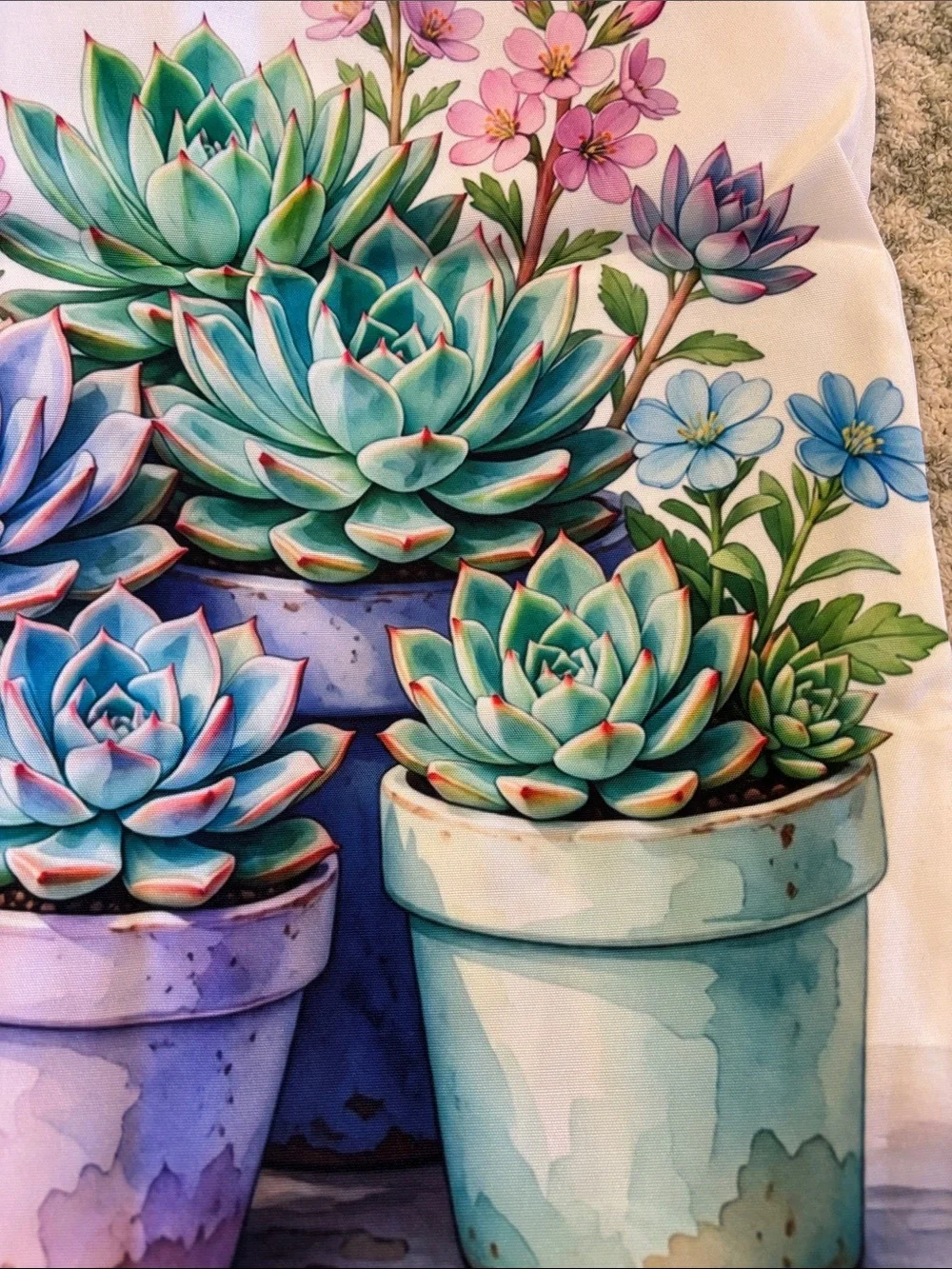 Pastel Potted Succulents Cactus Poly Tote Bag NWT 14x15.25”